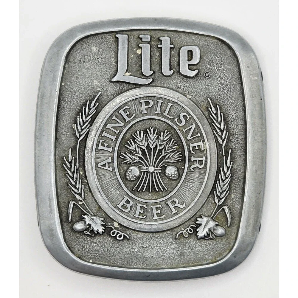 Vintage Pewter Lite A Fine Pilsner Beer Belt Buckle Antique Ships Fast